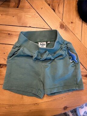 JoJo Maman Bebe Green Shorts with Blue Dinosaur Patch